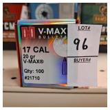 Hornady V-max bullets  17 cal,20 gr (100) new in