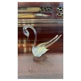 Spun Glass Miniature Swan Figurine