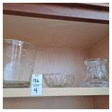 Glass butter dish ,crystal candle holder,  two