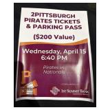 2 Pittsburgh Pirates Tickets and Parking Pass