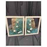 Glass fusion coastal artwork, set of two, each 13