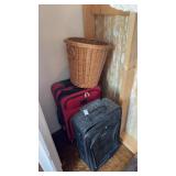 Luggage and Wicker Waste Basket