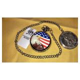 Bald Eagle w/ flag quartz pocket watch, Aquarius