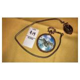 Trout fishing pocket watch w/ dollar coin fob