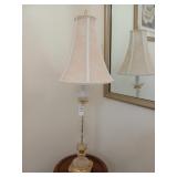Matching pair of brass and glass lamps