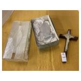 Plastic tissue box holder, glass praying hands,