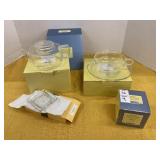 Sontu glass teapot, cup, saucer, tea trays,
