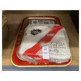 Metal trays and vintage napkins