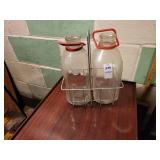 2 milk bottles & carrier