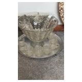 Jeannette Glass Feather Pattern Punch Bowl Set,