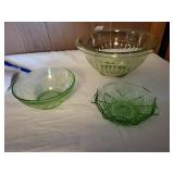3 Depression green glass bowls