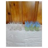6 blue corn flower and 6 clear juice glasses