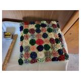 Vintage yo-yo satin pillow 12in. X 12in.