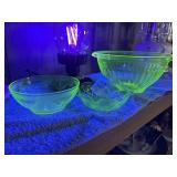 3 uranium Depression green glass bowls