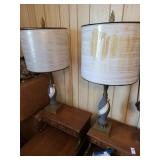 2 vintage lamps one has damage on shade & globe