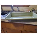 Vintage green Enamel ware pan 15in. X 10in.