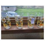 4 vintage floral glasses