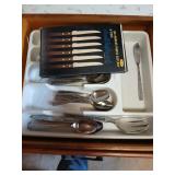 Drawer lot of silverware and knives mixed