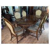 Vintage Dining Table with Double pedestal & 6