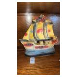 Vintage chalkware pirate ship figurine