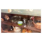 Shelf Lot of Glass Dishes, Bowls and More