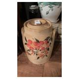 Antique Stoneware Crock and Lid with Painted