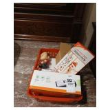 Tray of misc, door alarm, new powerbank etc