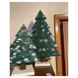2 wooden hand painted Christmas trees