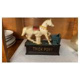 Vintage cast iron mechanical Trick Pony coin bank