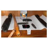 Assortment of Knives and Camel Light Tin