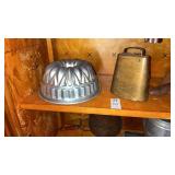 Aluminum Baking Mold, Cow Bell, and Vintage Feed