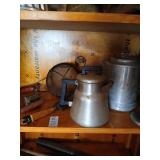 Shelf lot of vintage kitchen items