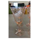 6 Pink Depression Stemware Glasses