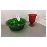 Fenton Ruby red hobnail votive, Emerald Green