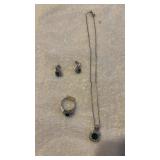 BR LRN Green Emerald Ring, size 7  Earring,