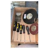 Tray of Measuring Tapes, Screwdrivers