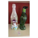 Hand Panted Glass Bottle w/ Green Glass Eagle