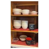 Cabinet lot of ceramic and plastic bowls