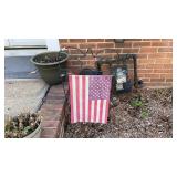 Mini American Flag and Planters on porch
