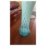 Vintage Jefferson glass vase blue opalescent