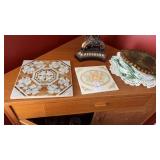 Vintage ceramic tiles with floral design and