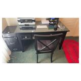 Black Wooden Glass top Work Desk w/ drawers and