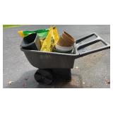 Plastic yard cart cracked & misc yard items