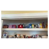 Shelf lot of Bulbs, Kettle, & Tissues