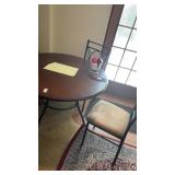 Wooden table with metal base including 4 chairs