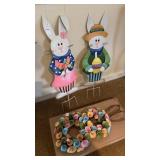 Hand painted metal Easter bunny yard stakes and