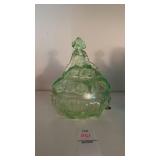 Vintage green depression glass powder jar