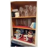 Cabinet lot of glassware, wine glasses, and mugs