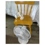 Wooden chair, fan & weights