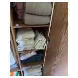 5 shelves lot- afghan, bed sheets & drapery